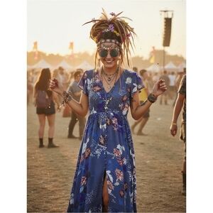 Bohemian Floral Maxi Dress in Blue